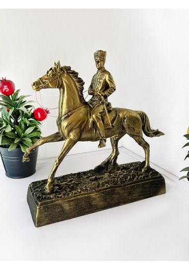 Altın Renkli Atatürk Atlı Biblo Heykeli,dekoratif Atatürk Heykeli