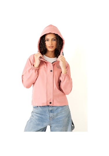 Riverstorm Kadın Pudra Su Geçirmez Ve Rüzgara Dayanıklı Kapüşonlu Cepli Çıt Çıtlı Mevsimlik Yağmurluk Pudra