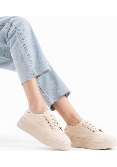 Glown Kadın Bej Keten Spor Ayakkabı Muhtelif