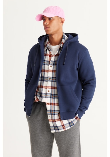 AC&Co / Altınyıldız Classics Erkek Standart Fit Normal Kesim Kapüşonlu Fermuarlı  Sweatshirt - Lacivert