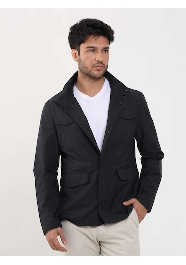 Dufy Lacivert Erkek Regular Fit Düz Hakim Yaka Safari Mont - 104369-Lacivert