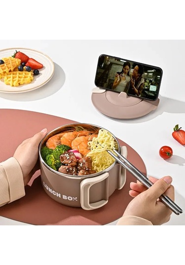 304 Paslanmaz Çelik Anında Erişte Ramen Kapaklı Kase Meyve Açık Gri