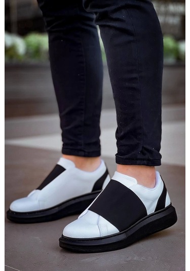 Kb-040 Kuback Beyaz Cilt Siyah Yüksek Taban Lastikli Günlük Erkek Ayakkabı Beyaz2
