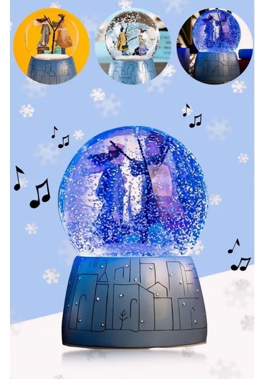 Kış Kar Temalı Sevgiliye Arkadaşa Özel Hediye Aşıklar Müzikli Ve Işıklı Kar Küresi Orta Boy 12 Cm