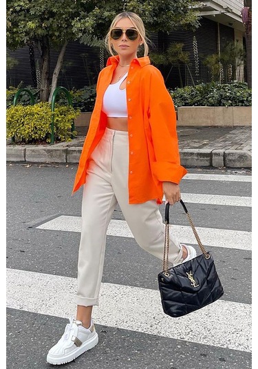Madmext Mad Girls Turuncu Oversize Gömlek Mg1369-turuncu Turuncu