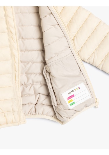 Koton Şişme Mont Kapşonlu Cepli Fermuarlı Ekru 5wmb20009tw Ekru