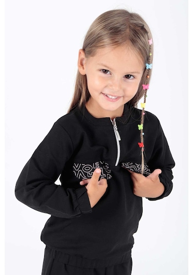 Ahengim Kız Çocuk Cepleri Baskılı Eşofman Takımı Ak2232 Siyah