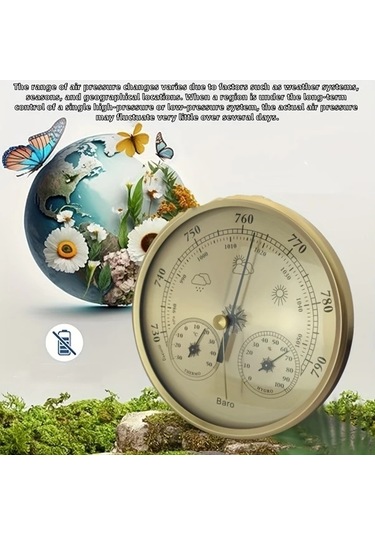 Honeybeeshop Altın Çok Fonksiyonlu Hava İstasyonu Sıcaklık Nem Barometre Dedektörü Elektriksiz Çalışma Odası Ofis Uygun