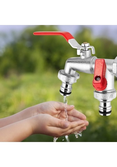 Maoyaya Çift Çıkış Musluğu, 1/2-3/4 İnç Küresel Vana, Ekru Pirinçten Ekru