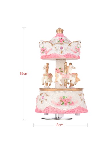 Yifomall Resinli Döner Atlıkarınca Müzik Kutusu, Göklerdeki Kalesi Melodisi, Manavgatlı Mekanizma, 4 Renk Seçeneği, Hediyelik Sanat Eseri Pembe