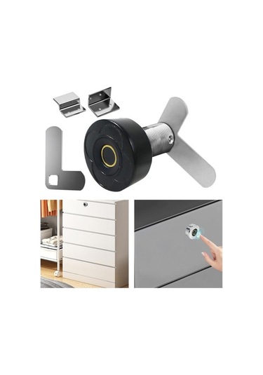 Createtech Homyl Parmak İzi Dolap Kilidi - Ev & Ofis Çekmeceleri İçin Gizli 30mm Siyah