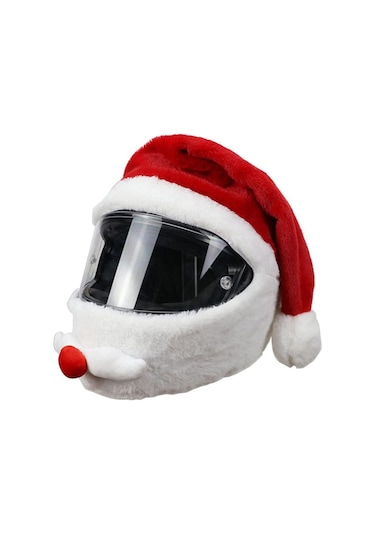 Unisex Noel Baba Motosiklet Kaskı Şapkası, Rahat Kadife Kırmızı Ve Beyaz Peluş Noel Noel Baba Kask Kılıfı Noel Yeni Yıl Şenlikli Tatil Parti