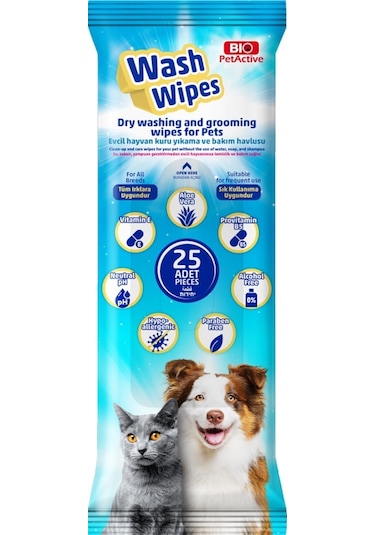 Bio Petactive Kedi Tüy Pati Temizleme Yıkama Mendili Havlusu 25'li
