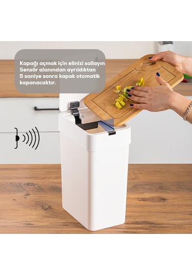 Porsima Me-06 Hareket Sensörlü 9lt Sessiz Banyo Mutfak Çöp Kovası Beyaz
