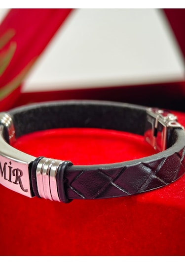 Çelik Derili Bileklik Kişiye Özel İsimli Paslanmaz Derili Çelik İsimli Bileklik 316 L Çelik Burma