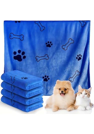Ecronicword 4'lü Paket Evcil Köpek Banyo Havlusu Emici Çabuk Kuruyan Yumuşak