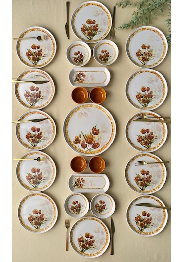 Vintage Model 12 Kişilik 23 Parça Kahvaltı Takımı Turuncu