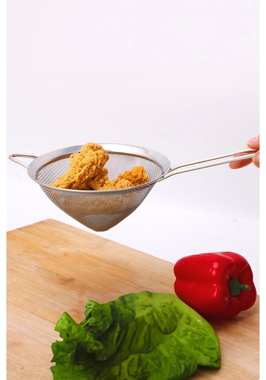 Saplı Tel Süzgeç 12 Cm Paslanmaz Çelik Konik Mutfak Süzgeci Çok Renkli