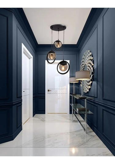 Halka 3 Lu Tepsi. Glop Füme Rengi Camlı Siyah Avize. Salon, Mutfa Siyah