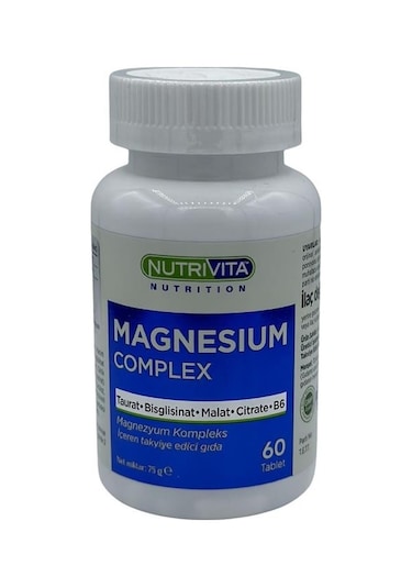 Nutrivita Nutrition Magnesium Complex 60 Tablet Magnezyum Kompleks Taurat Bisglisinat Malat Sitrat Vitamin B6