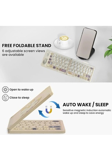 Willowhaven Üç Bluetooth Kablosuz Katlanır Klavye 67 Tuş Milk Tea Russian Layout Uyumlu Windows/ios/android
