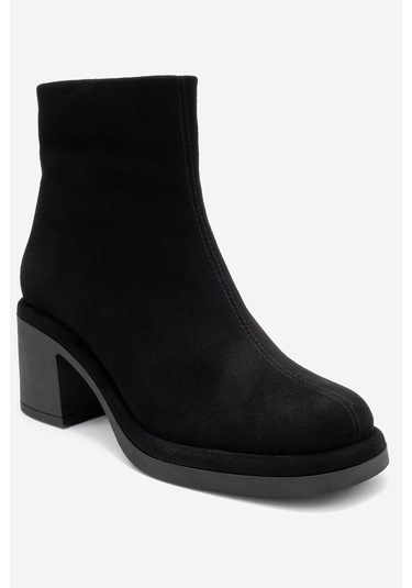 Junae Siyah Süet Hakiki Deri Kadın Kalın Topuklu Bot Siyah