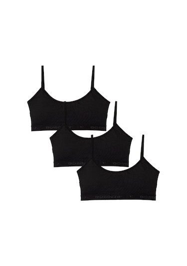 Kız Genç İp Askılı Pedli Yarım Atlet Büstiyer 3'lü Alıştırma Sütyeni Siyah
