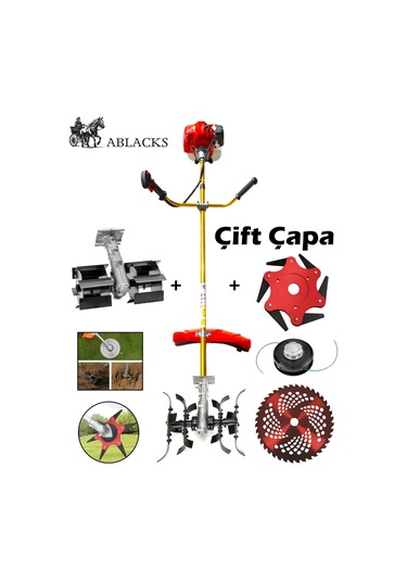 Ablacks C-52 Yan Tırpan + Toprak Çapalama Aparatı + Altıgen Bıçak 2 Adet Çapa
