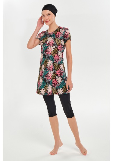 Kısa Kollu Yarı Kapalı Mayo 3601 Siyah Siyah