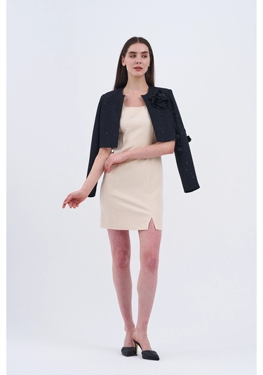 Trend Kadın Modern Ve Şık Ceket Ve Elbise Kombini Bej