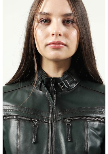 Dericlub Yb-2107 Gerçek Deri Kadın Mont Yeşil