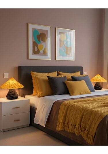 Sincara Home Mantar Abajur / Siyah Gövde 9 Renk Sarı Şapka