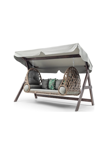 Swing Saltanat Ahşap Rattan Salıncak Dış Mekan Bahçe Balkon Ve Te Ceviz