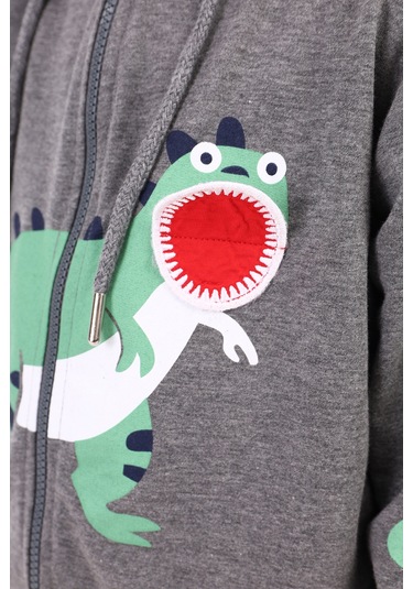 Toontoy Erkek Çocuk Baskılı Hırka Antrasit Melanj