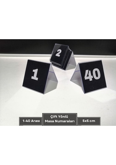 Şeffaf Etiket İsimlik Masa Numaralar Siyah Çift Yön 1-40 Arası Ayaklı Numaralar