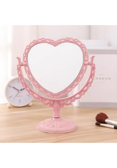 Masaüstü Makyaj Aynası Kalp Şeklinde Makyaj Masası Taşınabilir Çift Taraflı Makyaj Aynası El Aynası Kozmetik Kompakt Ayna Kadınlar İçin Pembe