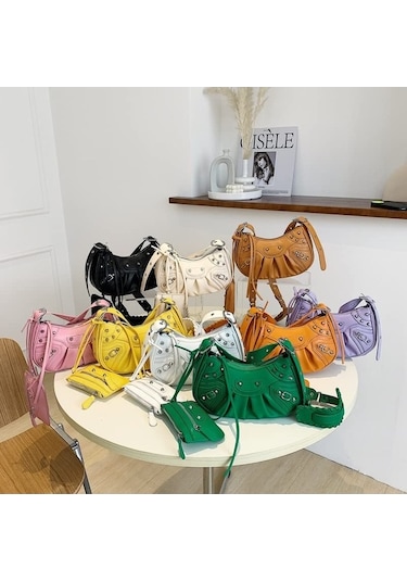 Leezsing Kadın Punk Tarzı Perçin Çantalar Çantalar, Kişilik Vintage Moda Hilal Püsküllü Çapraz Çanta Diğer