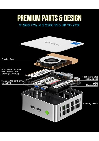 GMKTEC GTC-M3 i5-12450H 16 GB 512 GB SSD W11P Mini Masaüstü Bilgisayar