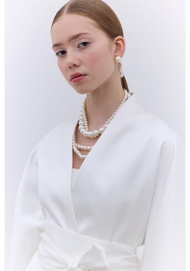 Manuka Saten Kemerli Kimono Ekru