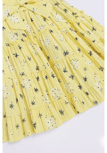 Saç Aksesuarlı Çiçekli Kız Çocuk Elbise Sarı