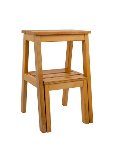 Refilya Masif Ahşap Katlanır Merdiven Tabure Natürel Kayın Ağa...