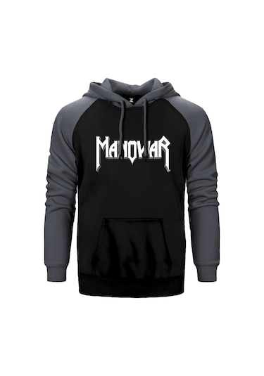 Manowar Logo Classic 2 Gri Reglan Kol Kapşonlu Sweatshirt Gri