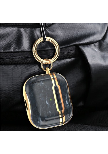 Mermer Doku Galvanik Çerçeve Kulaklık Koruyucu Kılıf Airpods Uyumlu 3 Yeşil + Altın İçin Kanca İle Yeşil