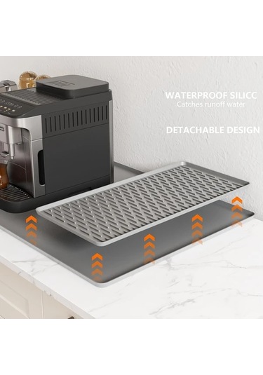 Elmpaly Beyaz Yükseltilmiş Kenarlı Silikon Kahve Makinesi Matı Kurutma Paslanmaz Yüzey Bulaşık Makinesi Uyumlu