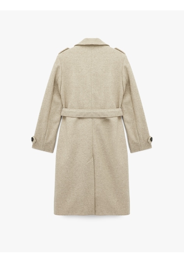 Koton Uzun Kollu Kruvaze Kemerli Uzun Kaşe Kaban Vizon 6wak00094ew Vizon