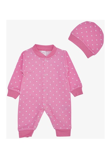 Breeze Kız Bebek Tulum Puantiye Desenli 0-6 Ay, Pembe-pembe Pembe
