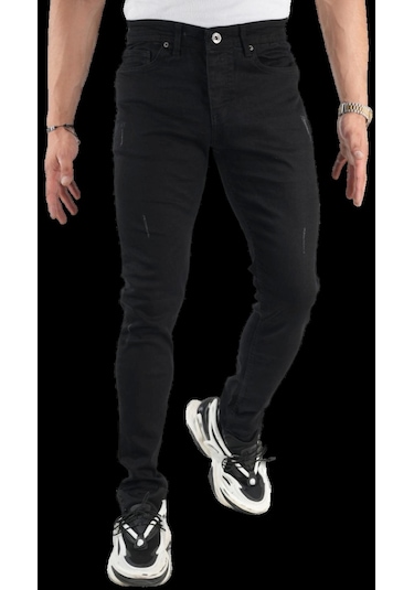 Erkek Dar Paça Desturalı New Siyah Kot Pantolon Siyah