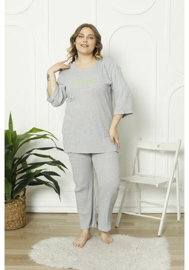 Fames Pijama Büyük Beden Mevsimlik Pijama Takimi Gri