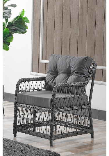 Breda Rattan Örgü Bahçe Balkon Takımı 2+1+1 Cam Masalı Antrasit Antrasit