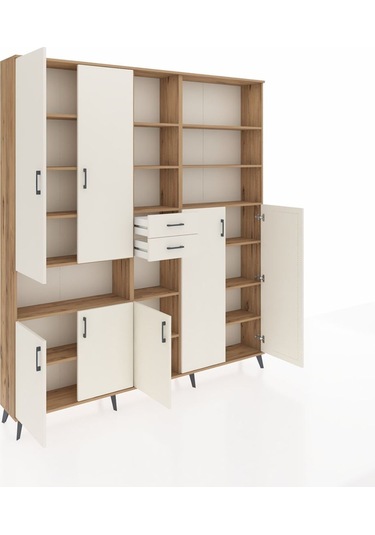 Arges Dolap 17 Raflı 2 Çekmeceli 7 Kapaklı 220x30x243 Çam-aytaşı/aytaşı Aytası/aytası